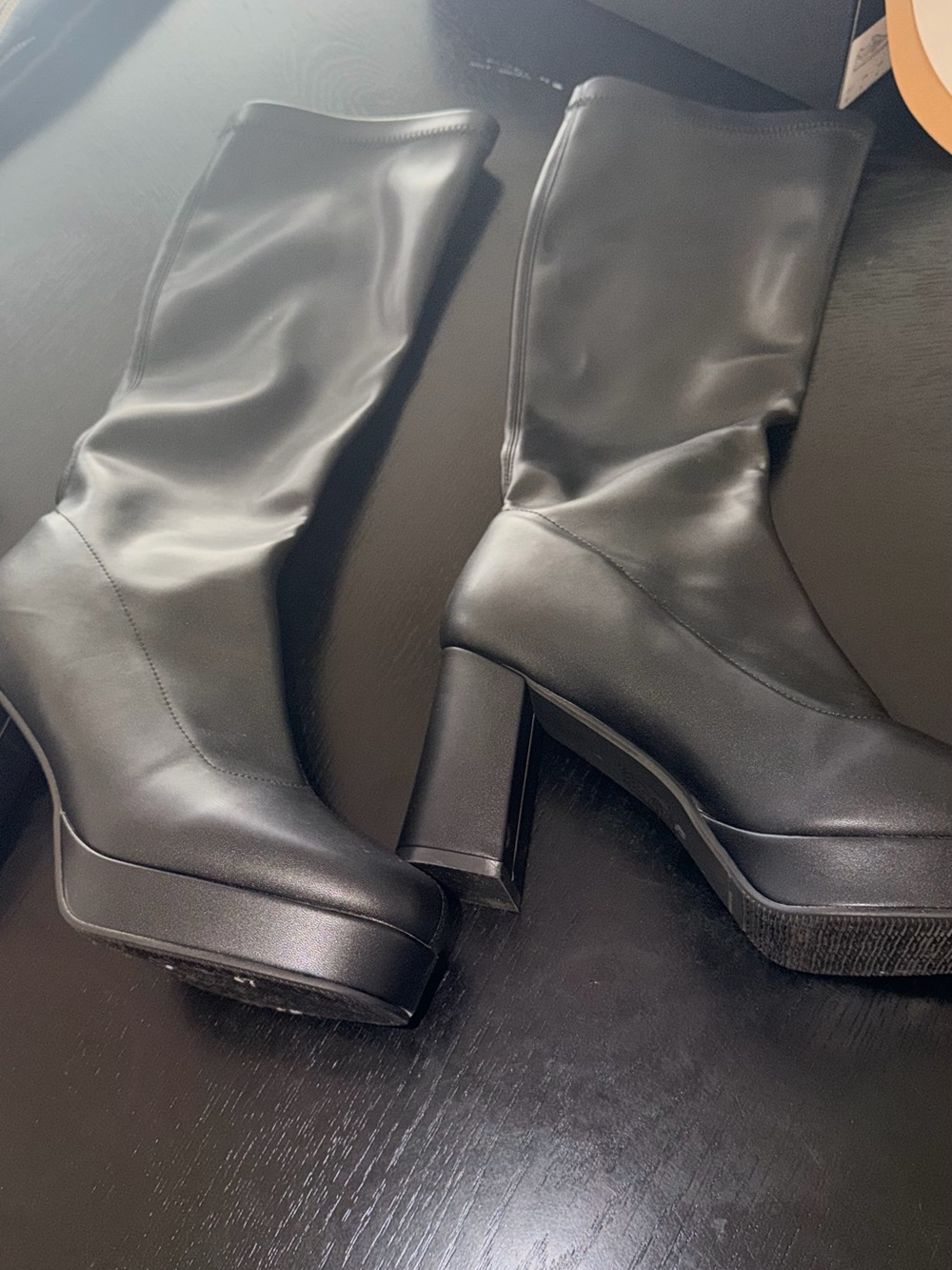 Black Platform Block Heel Knee-High Boots